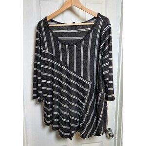 naïf Charcoal Grey White Asymmetric Striped Tunic Top Blouse Plus Size 2X